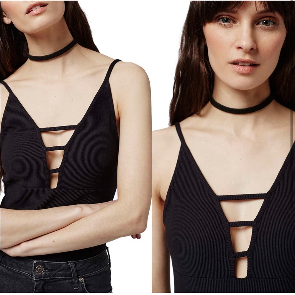 TOPSHOP T bar black ribbed bodysuit